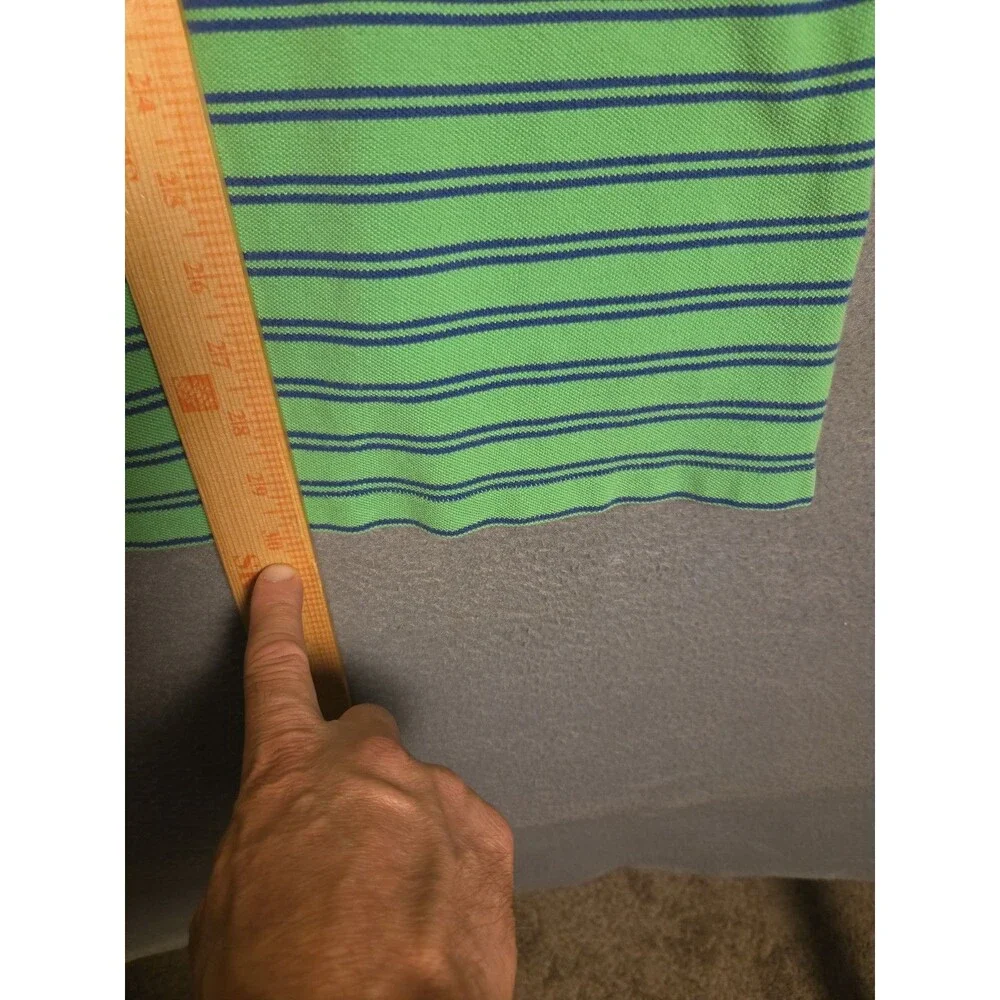 Vintage Polo Ralph Lauren Men's Lime Green and Navy Striped Polo Size LG Kanye